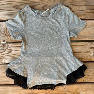 Free People Tulip Trim Gray Heathered Lace Peplum T Shirt Short Sleeve